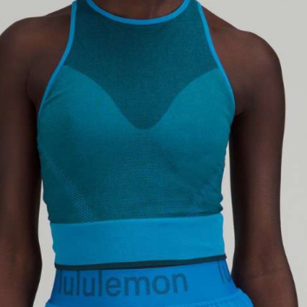 NWT Lululemon Seamless Mesh Supportive Training Tank Top Poolside BLUE SIZE 6